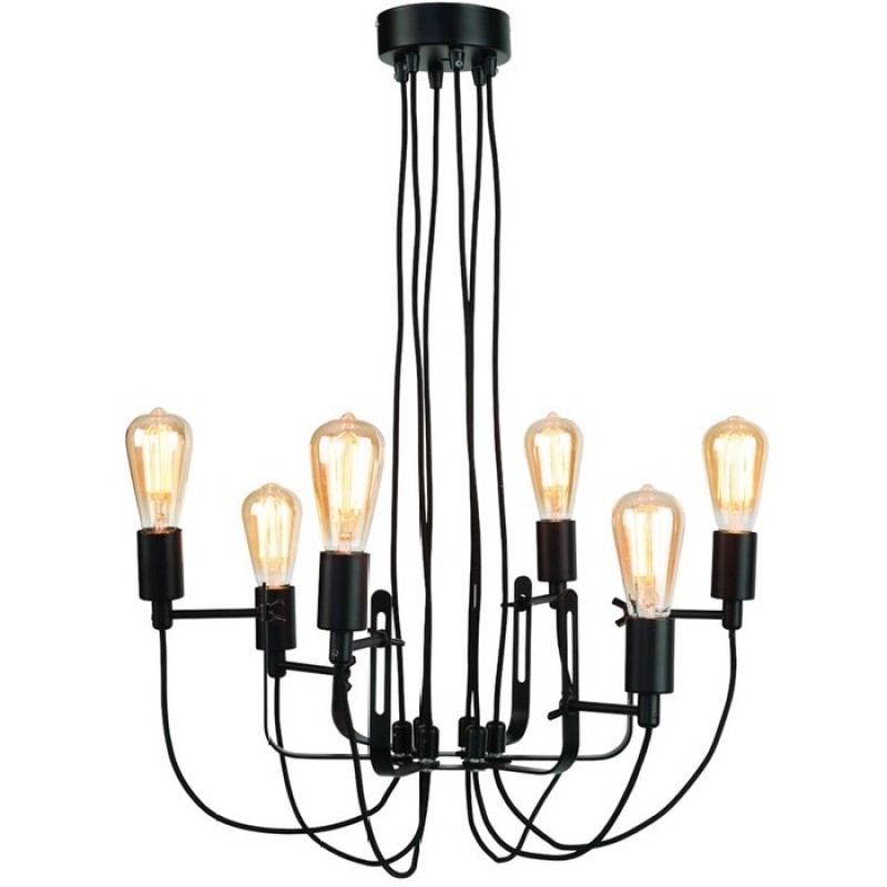 CHANDELIER BLACK METAL 6 ARM WITH TEXTIL WIRE - HANGING LAMPS